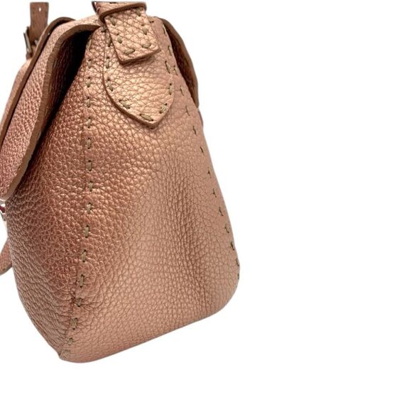 Auth Fendi Selleria Metallic Rose Grained Leather Mamma Baguette Shoulder Bag - Picture 11 of 17